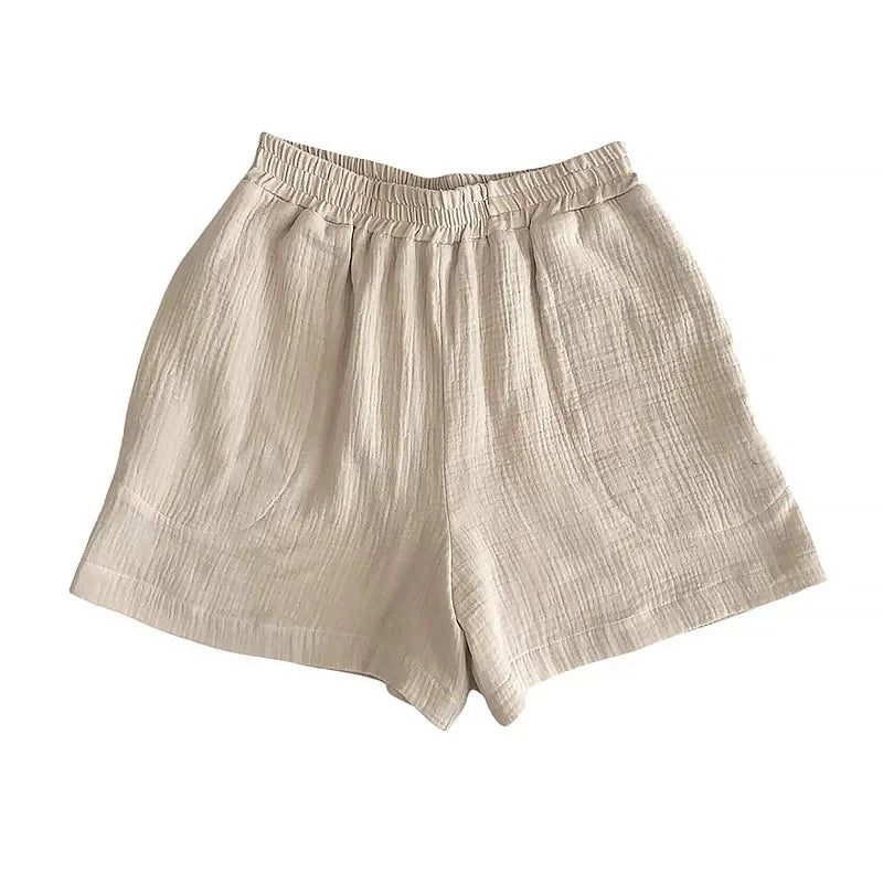 Casual Newly 100% Cotton Gauze Muslin Women'S Summer Shorts Elastic High Waist Wide Leg Sport Beach Shorts With Pockets 2025