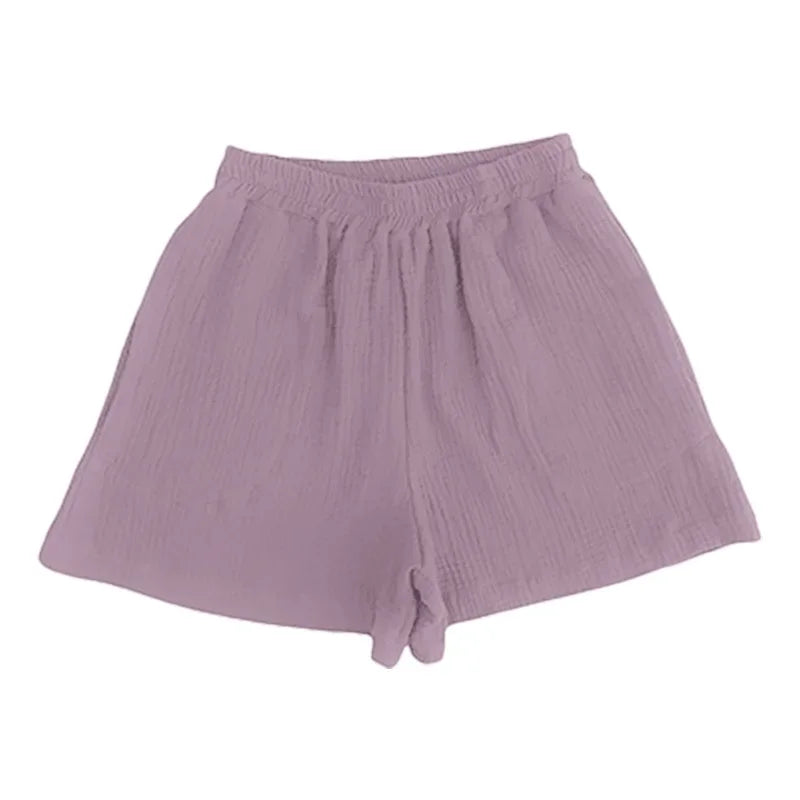 Casual Newly 100% Cotton Gauze Muslin Women'S Summer Shorts Elastic High Waist Wide Leg Sport Beach Shorts With Pockets 2025