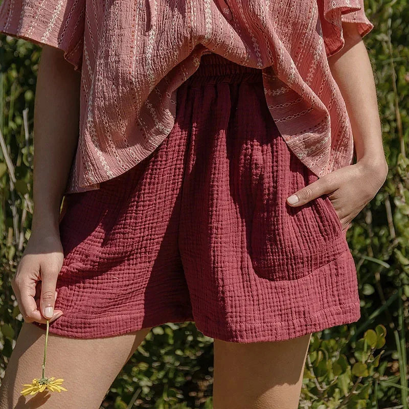 Casual Newly 100% Cotton Gauze Muslin Women'S Summer Shorts Elastic High Waist Wide Leg Sport Beach Shorts With Pockets 2025