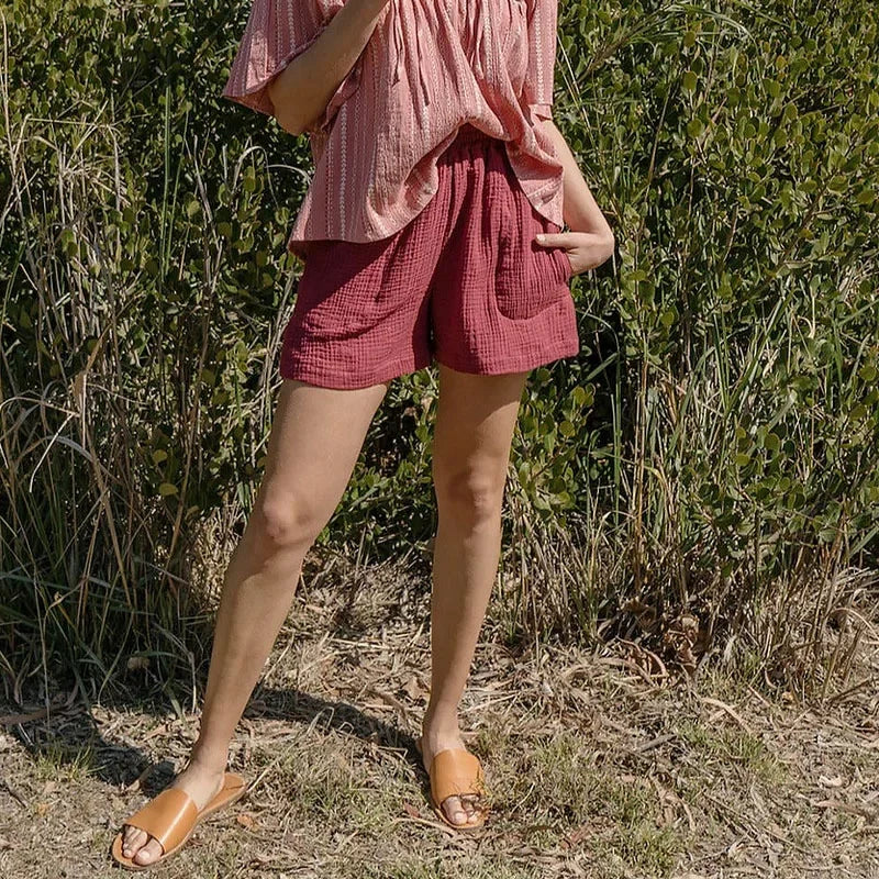 Casual Newly 100% Cotton Gauze Muslin Women'S Summer Shorts Elastic High Waist Wide Leg Sport Beach Shorts With Pockets 2025